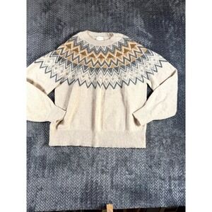 C.a.s.l.o.n Fair Isle Sweater Women Medium Ivory Stretch Raglan Sleeve Crew Neck